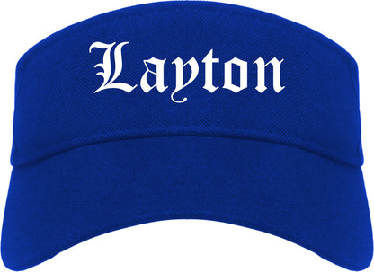 Layton Utah UT Old English Mens Visor Cap Hat Royal Blue
