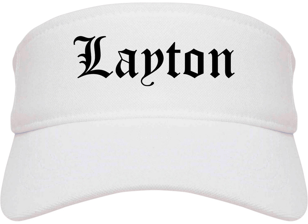 Layton Utah UT Old English Mens Visor Cap Hat White