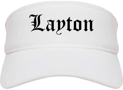 Layton Utah UT Old English Mens Visor Cap Hat White