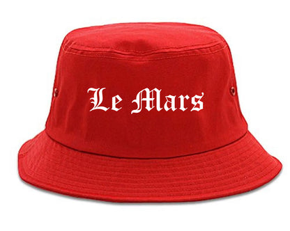 Le Mars Iowa IA Old English Mens Bucket Hat Red