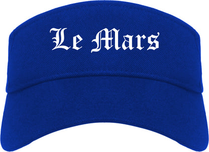 Le Mars Iowa IA Old English Mens Visor Cap Hat Royal Blue