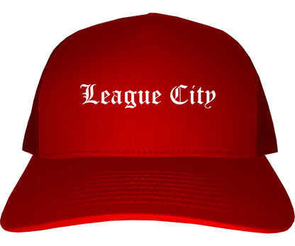 League City Texas TX Old English Mens Trucker Hat Cap Red