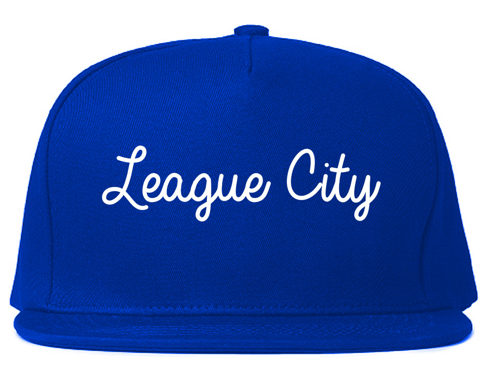 League City Texas TX Script Mens Snapback Hat Royal Blue