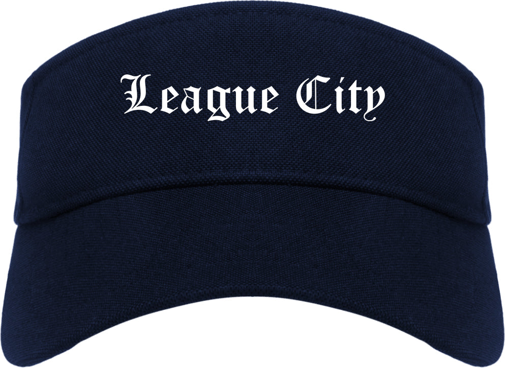 League City Texas TX Old English Mens Visor Cap Hat Navy Blue