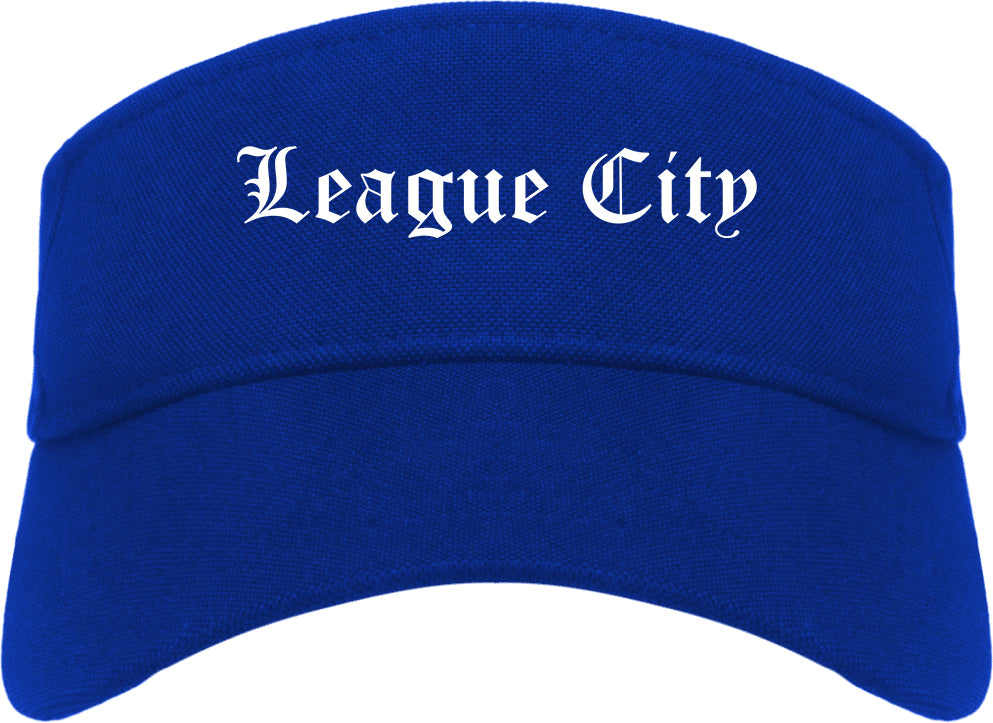 League City Texas TX Old English Mens Visor Cap Hat Royal Blue