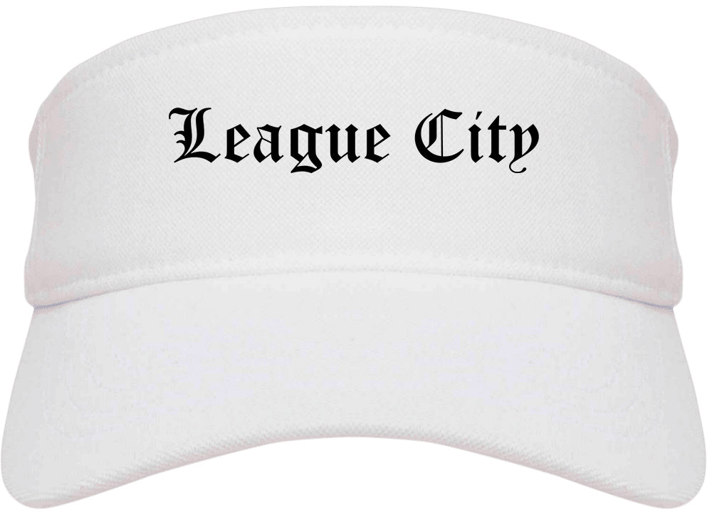 League City Texas TX Old English Mens Visor Cap Hat White
