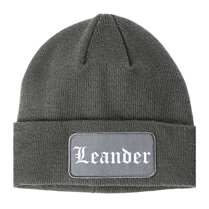 Leander Texas TX Old English Mens Knit Beanie Hat Cap Grey