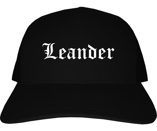 Leander Texas TX Old English Mens Trucker Hat Cap Black