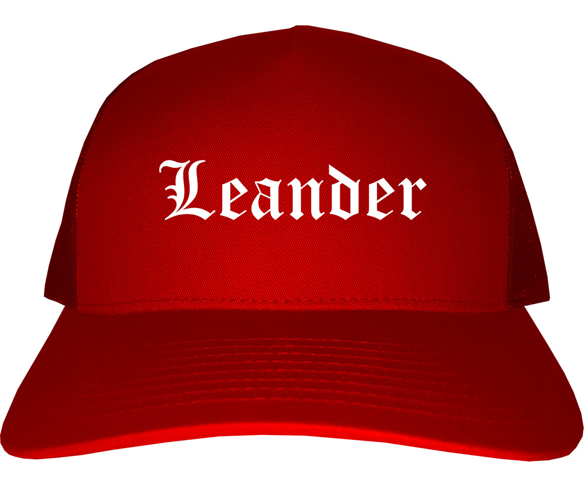 Leander Texas TX Old English Mens Trucker Hat Cap Red