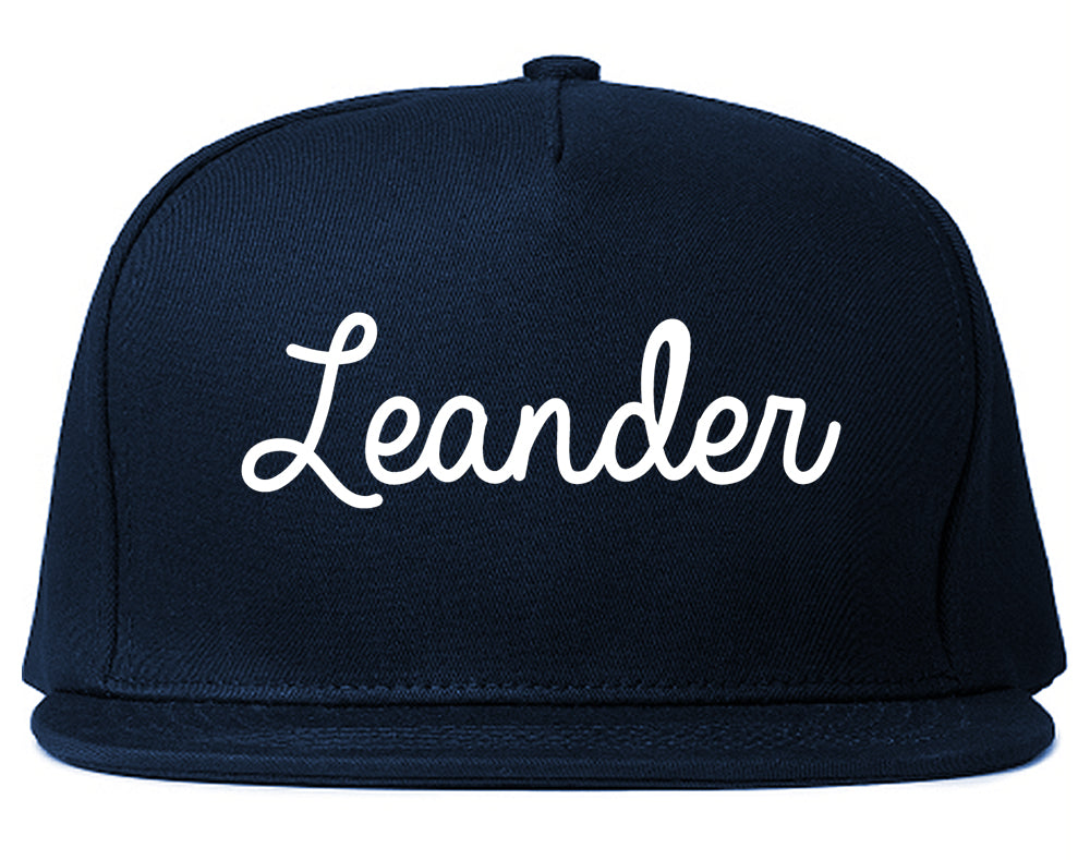 Leander Texas TX Script Mens Snapback Hat Navy Blue