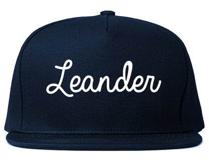Leander Texas TX Script Mens Snapback Hat Navy Blue