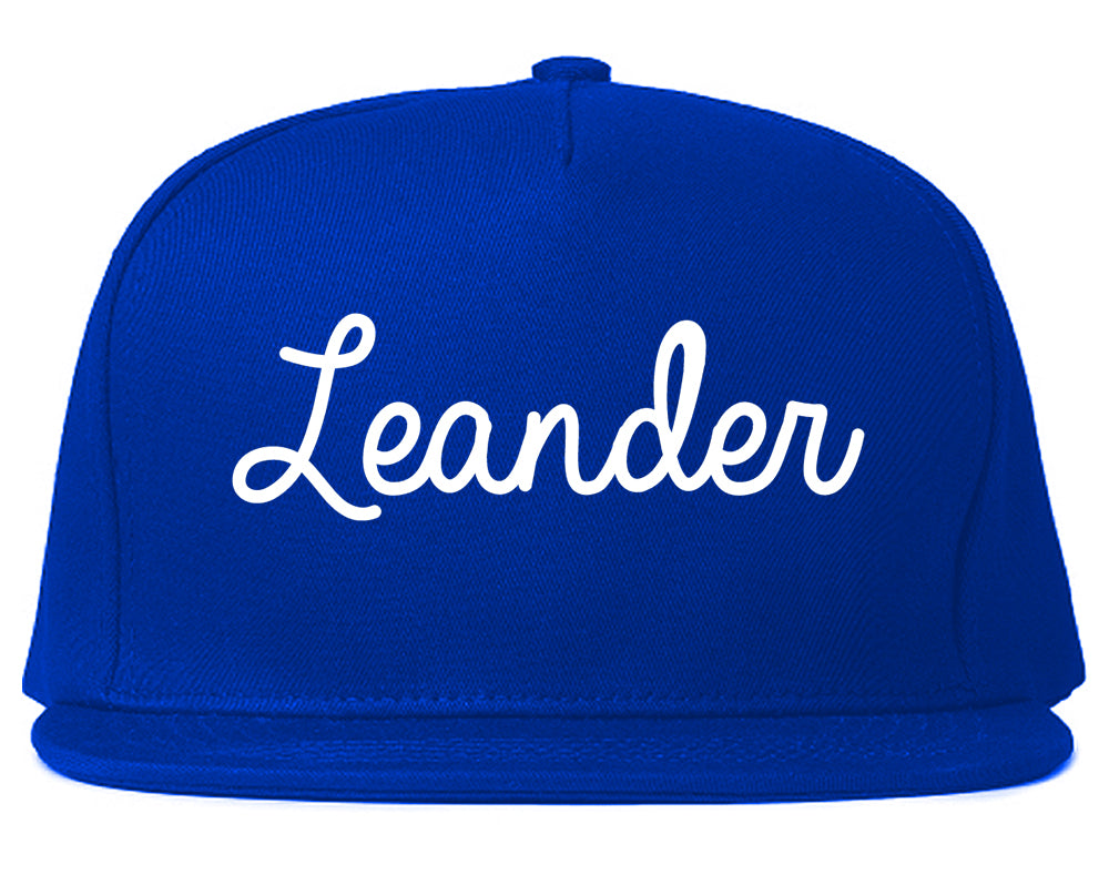 Leander Texas TX Script Mens Snapback Hat Royal Blue