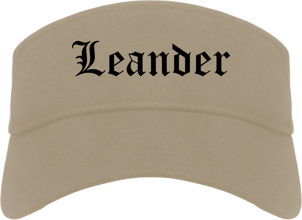 Leander Texas TX Old English Mens Visor Cap Hat Khaki