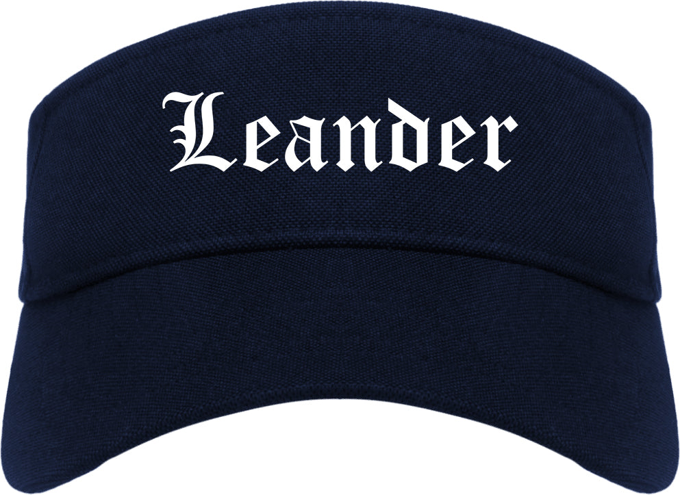 Leander Texas TX Old English Mens Visor Cap Hat Navy Blue