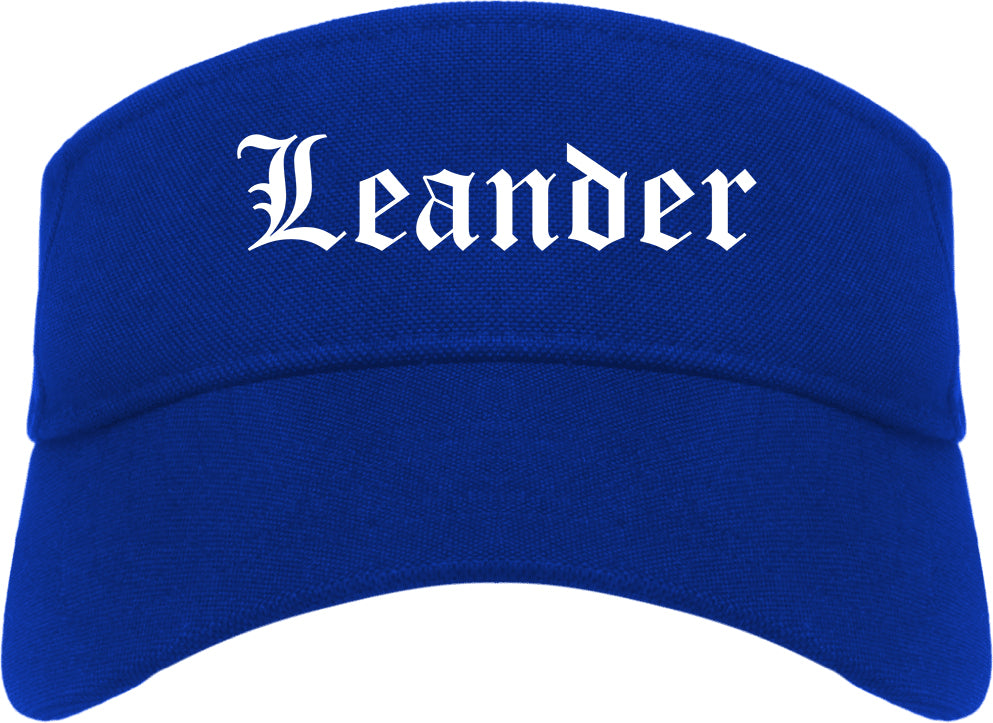 Leander Texas TX Old English Mens Visor Cap Hat Royal Blue