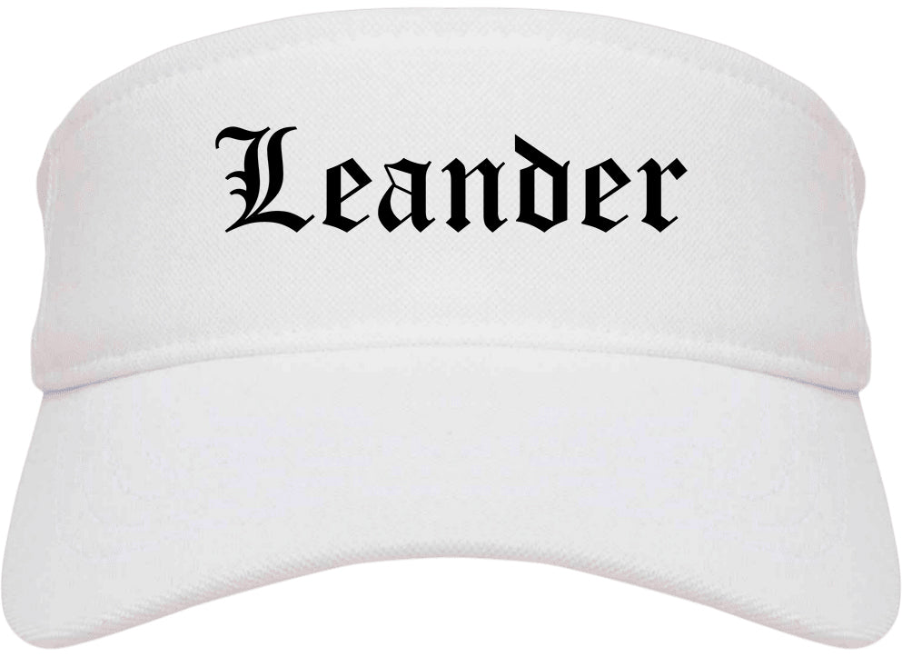 Leander Texas TX Old English Mens Visor Cap Hat White