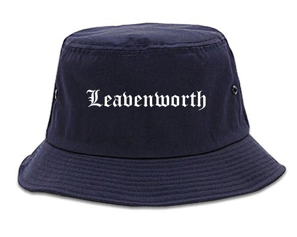Leavenworth Kansas KS Old English Mens Bucket Hat Navy Blue