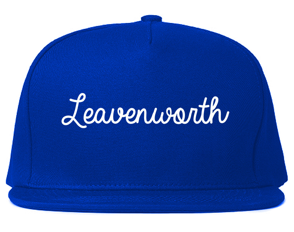 Leavenworth Kansas KS Script Mens Snapback Hat Royal Blue