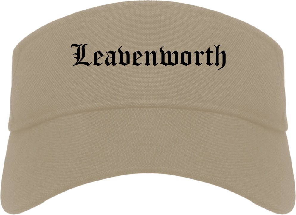 Leavenworth Kansas KS Old English Mens Visor Cap Hat Khaki