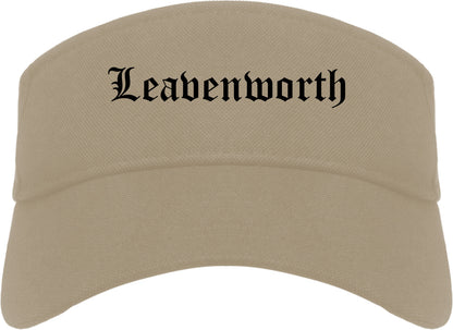 Leavenworth Kansas KS Old English Mens Visor Cap Hat Khaki