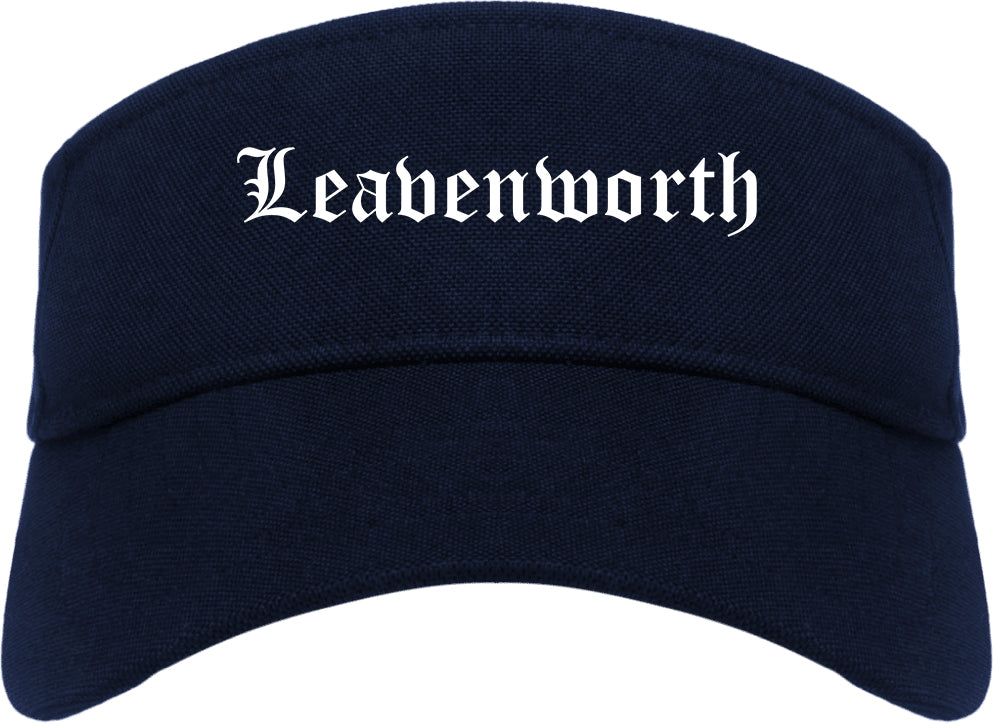 Leavenworth Kansas KS Old English Mens Visor Cap Hat Navy Blue
