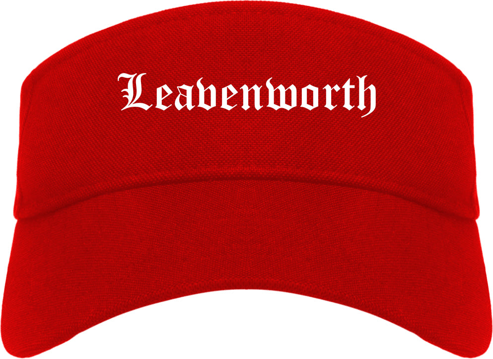 Leavenworth Kansas KS Old English Mens Visor Cap Hat Red