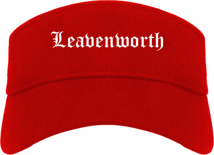 Leavenworth Kansas KS Old English Mens Visor Cap Hat Red