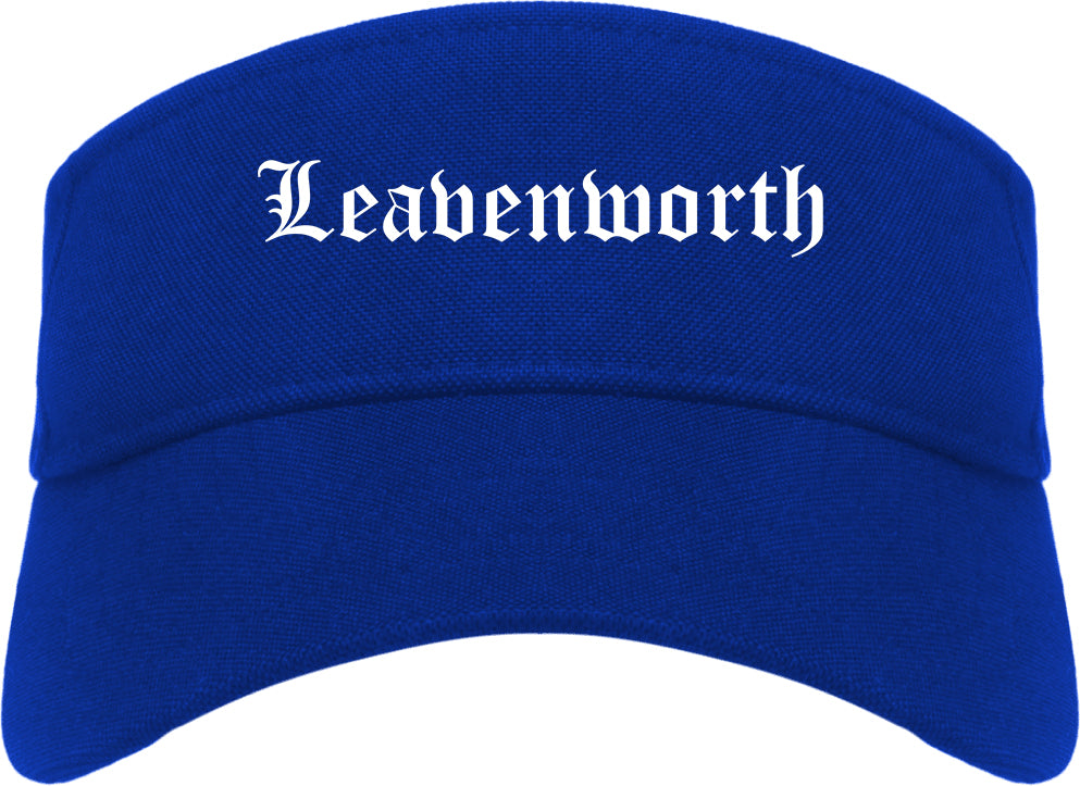 Leavenworth Kansas KS Old English Mens Visor Cap Hat Royal Blue