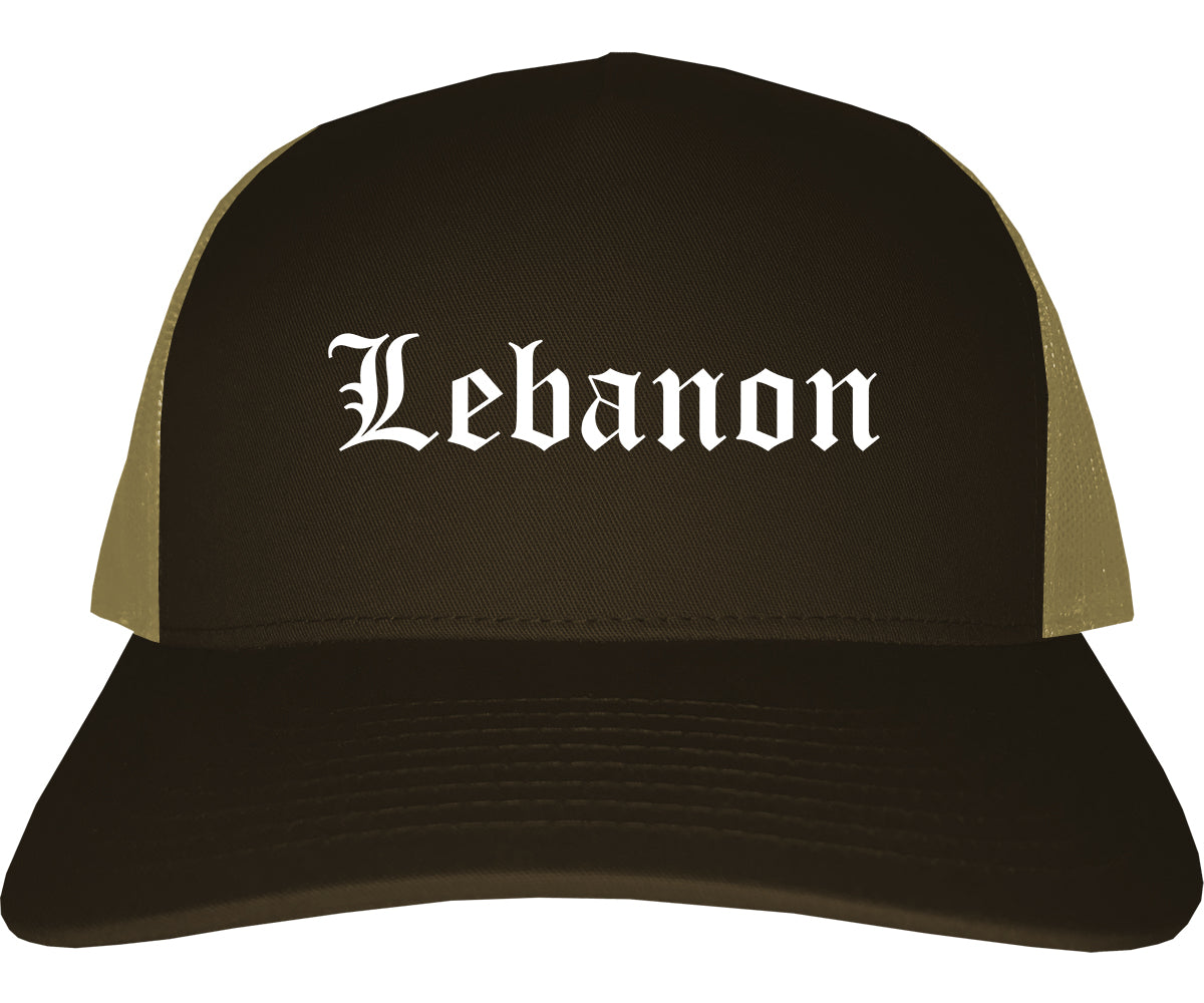 Lebanon Missouri MO Old English Mens Trucker Hat Cap Brown