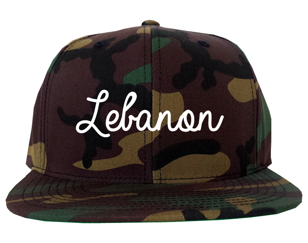 Lebanon New Hampshire NH Script Mens Snapback Hat Army Camo
