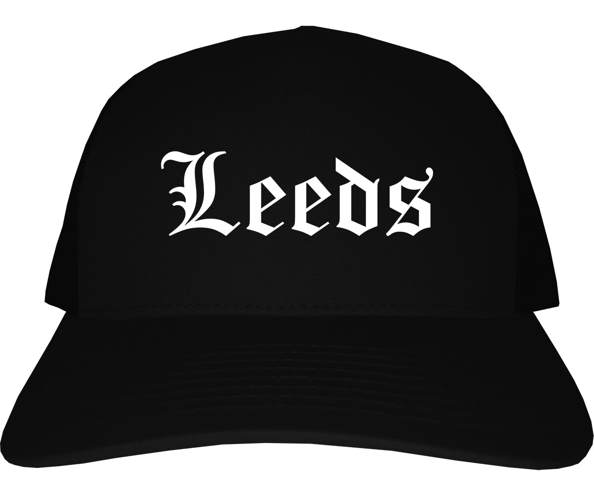 Leeds Alabama AL Old English Mens Trucker Hat Cap Black