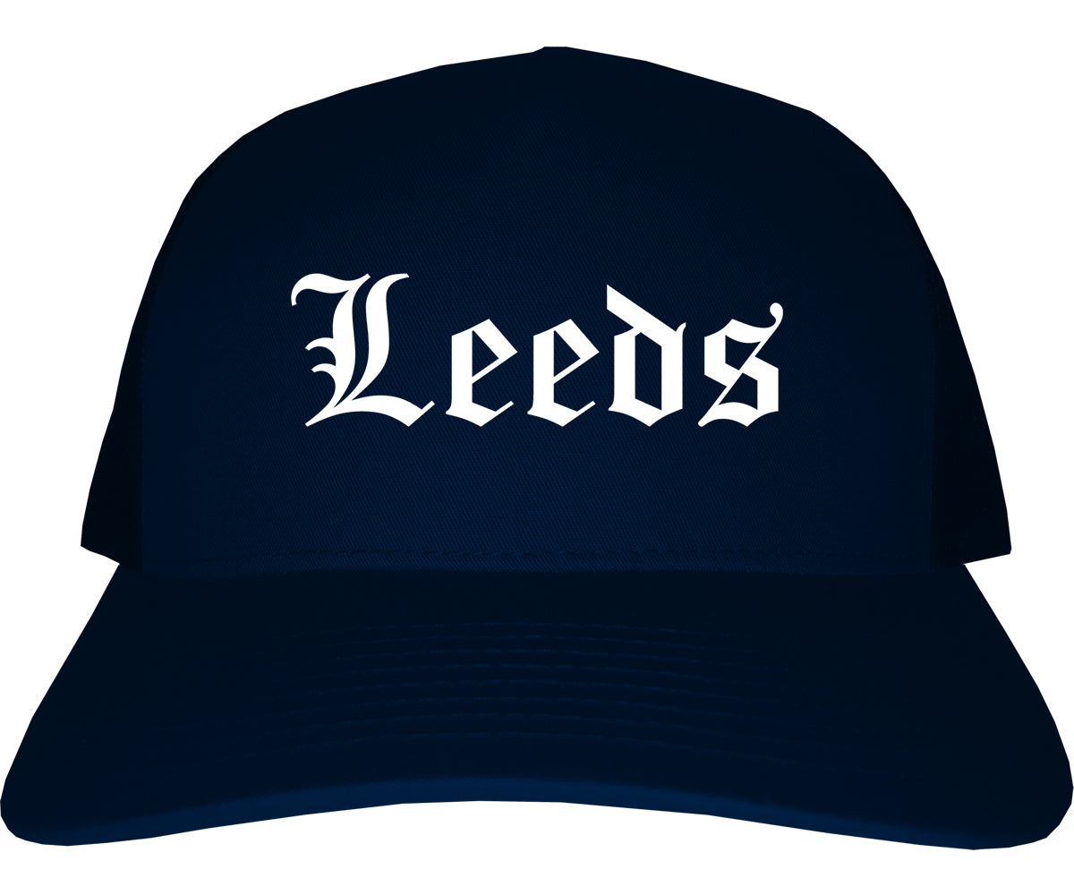 Leeds Alabama AL Old English Mens Trucker Hat Cap Navy Blue