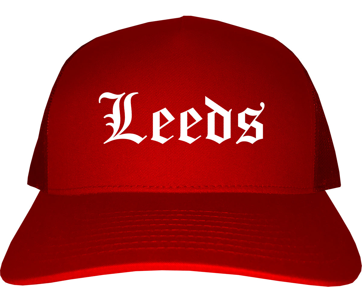 Leeds Alabama AL Old English Mens Trucker Hat Cap Red