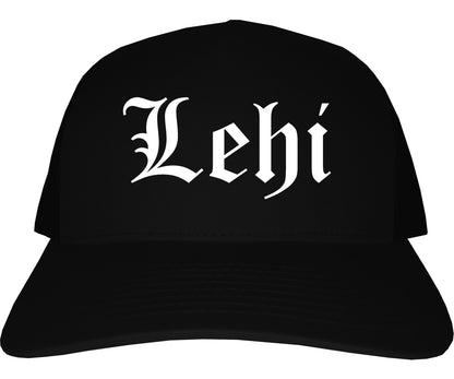 Lehi Utah UT Old English Mens Trucker Hat Cap Black