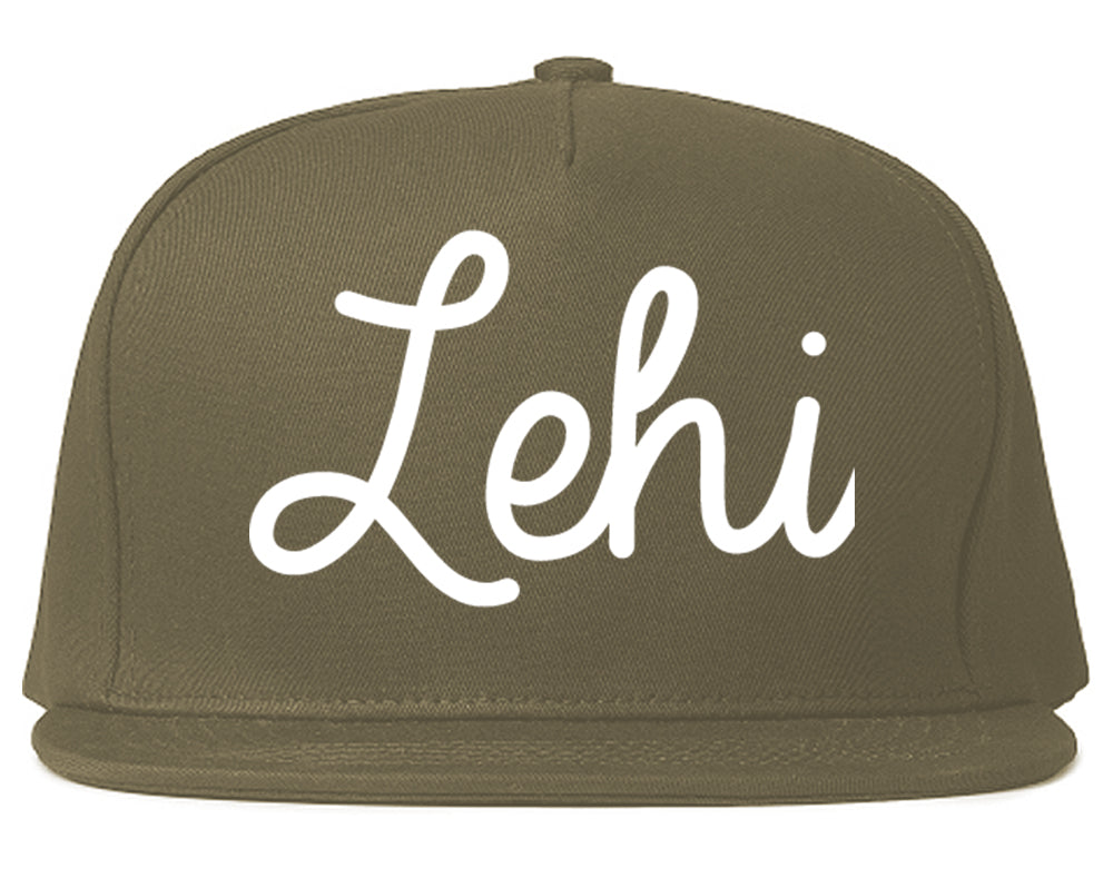 Lehi Utah UT Script Mens Snapback Hat Grey