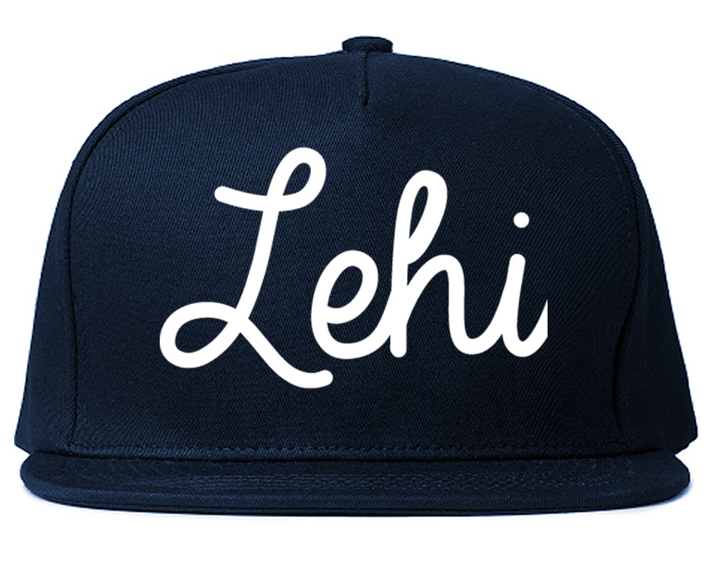 Lehi Utah UT Script Mens Snapback Hat Navy Blue