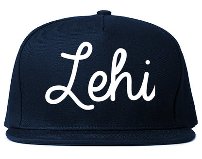 Lehi Utah UT Script Mens Snapback Hat Navy Blue