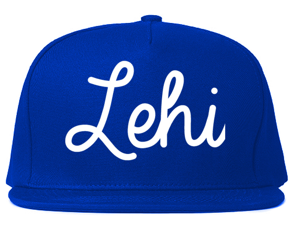Lehi Utah UT Script Mens Snapback Hat Royal Blue