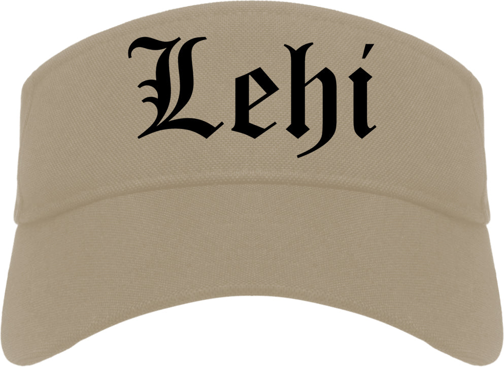Lehi Utah UT Old English Mens Visor Cap Hat Khaki