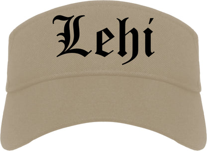 Lehi Utah UT Old English Mens Visor Cap Hat Khaki