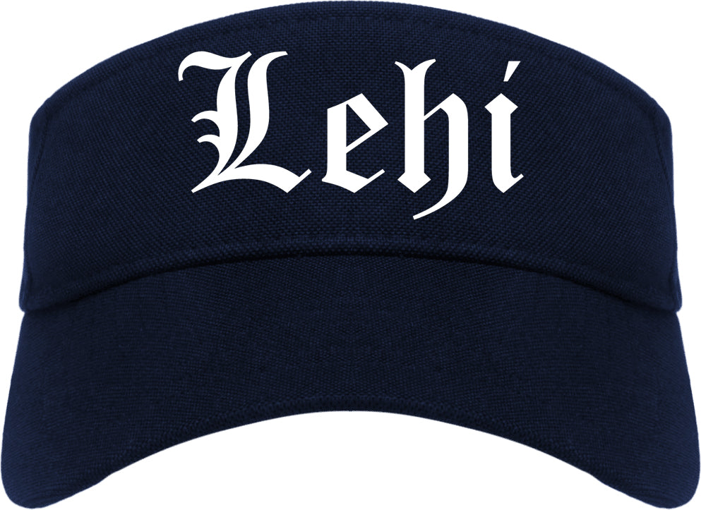 Lehi Utah UT Old English Mens Visor Cap Hat Navy Blue