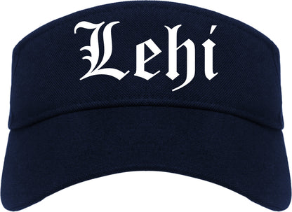 Lehi Utah UT Old English Mens Visor Cap Hat Navy Blue