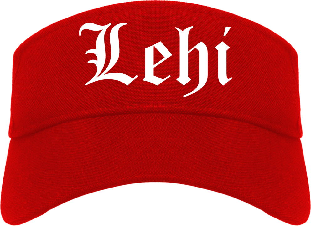 Lehi Utah UT Old English Mens Visor Cap Hat Red