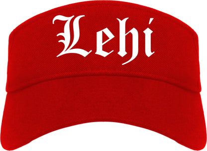 Lehi Utah UT Old English Mens Visor Cap Hat Red