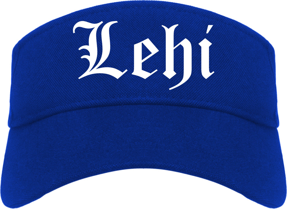 Lehi Utah UT Old English Mens Visor Cap Hat Royal Blue