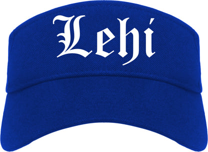Lehi Utah UT Old English Mens Visor Cap Hat Royal Blue