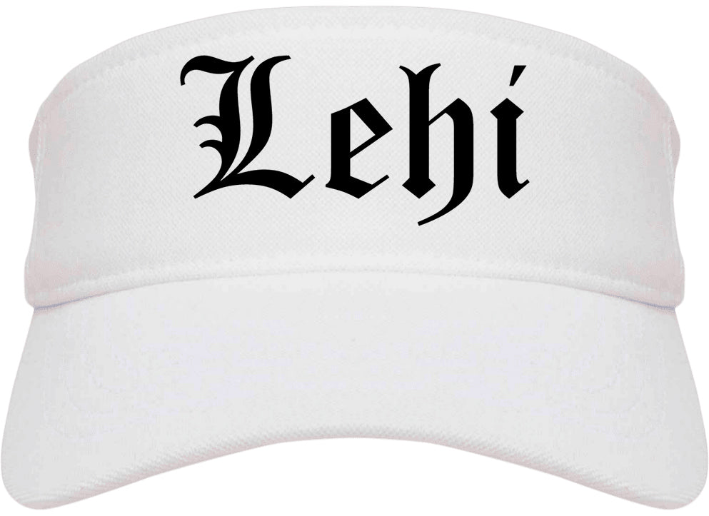 Lehi Utah UT Old English Mens Visor Cap Hat White