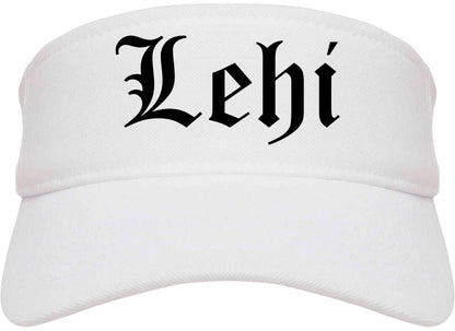 Lehi Utah UT Old English Mens Visor Cap Hat White
