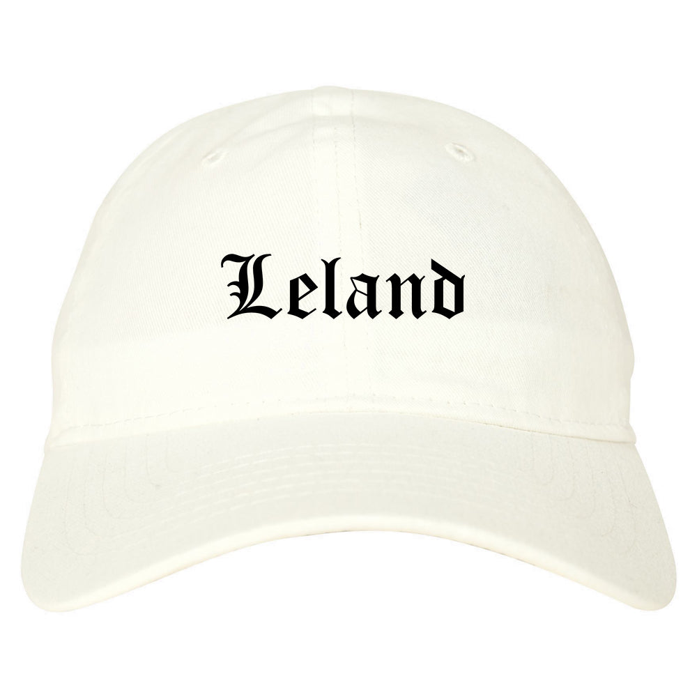 Leland Mississippi MS Old English Mens Dad Hat Baseball Cap White