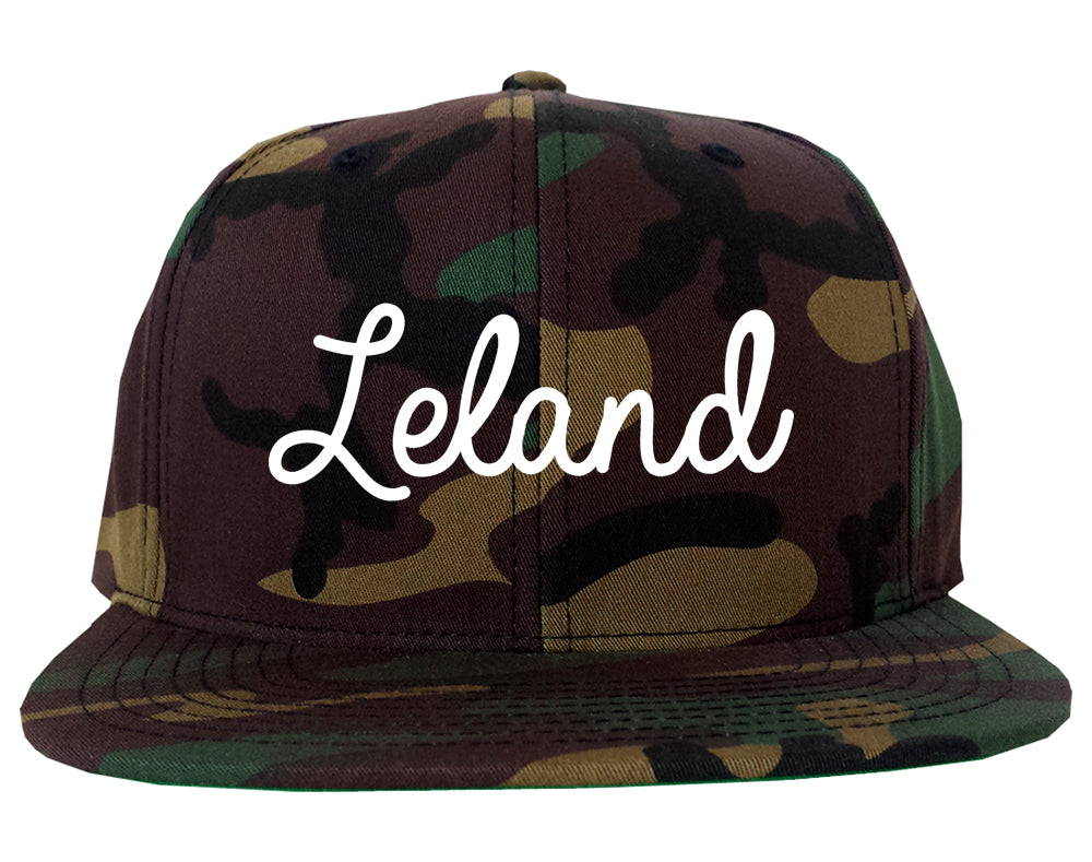 Leland Mississippi MS Script Mens Snapback Hat Army Camo